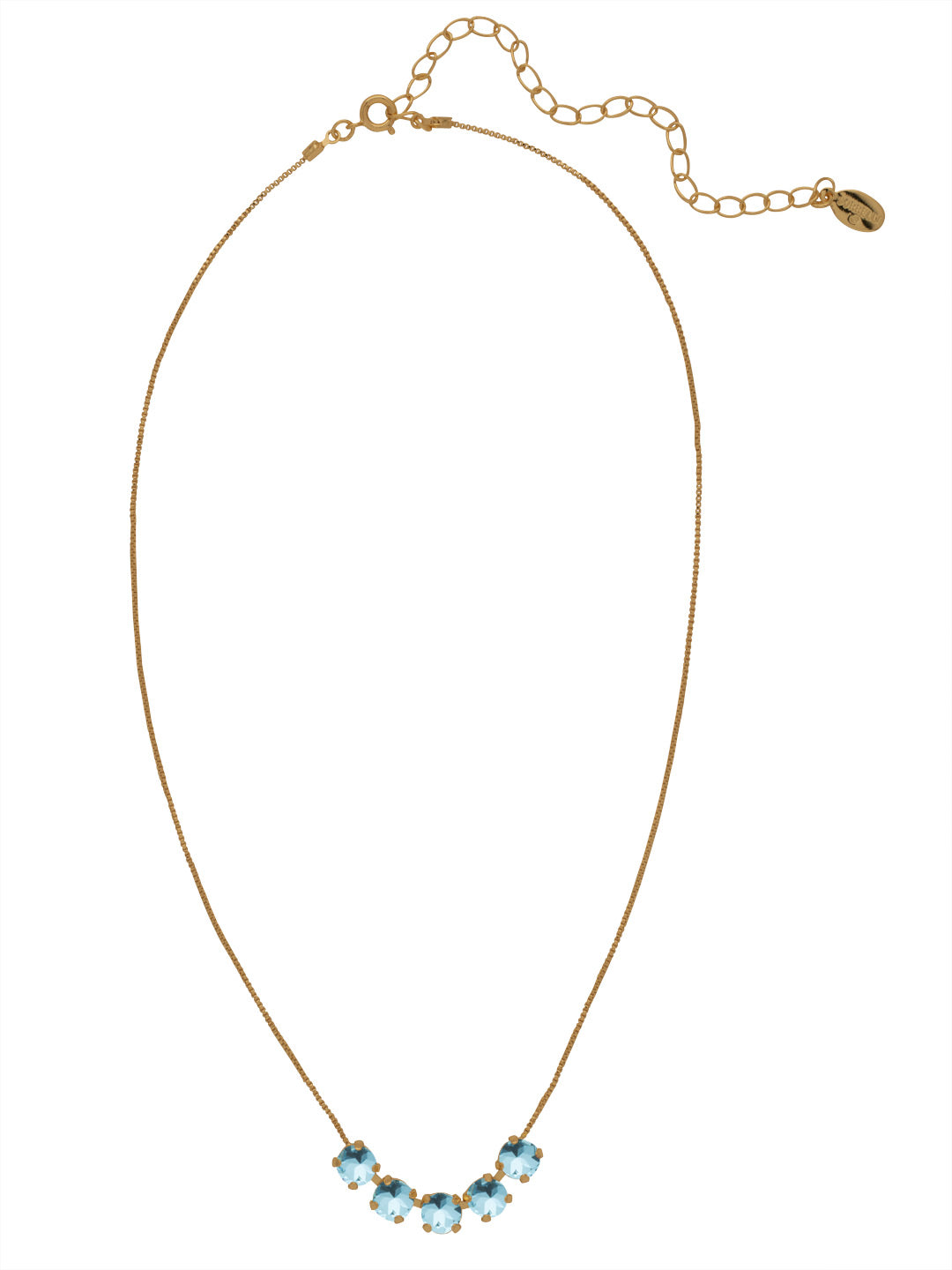 Shaughna Tennis Necklace - NFC84AGAQU - <p>The Shaughna Tennis Necklace features five crystals on a delicate adjustable chain. From Sorrelli's Aquamarine collection in our Antique Gold-tone finish.</p>