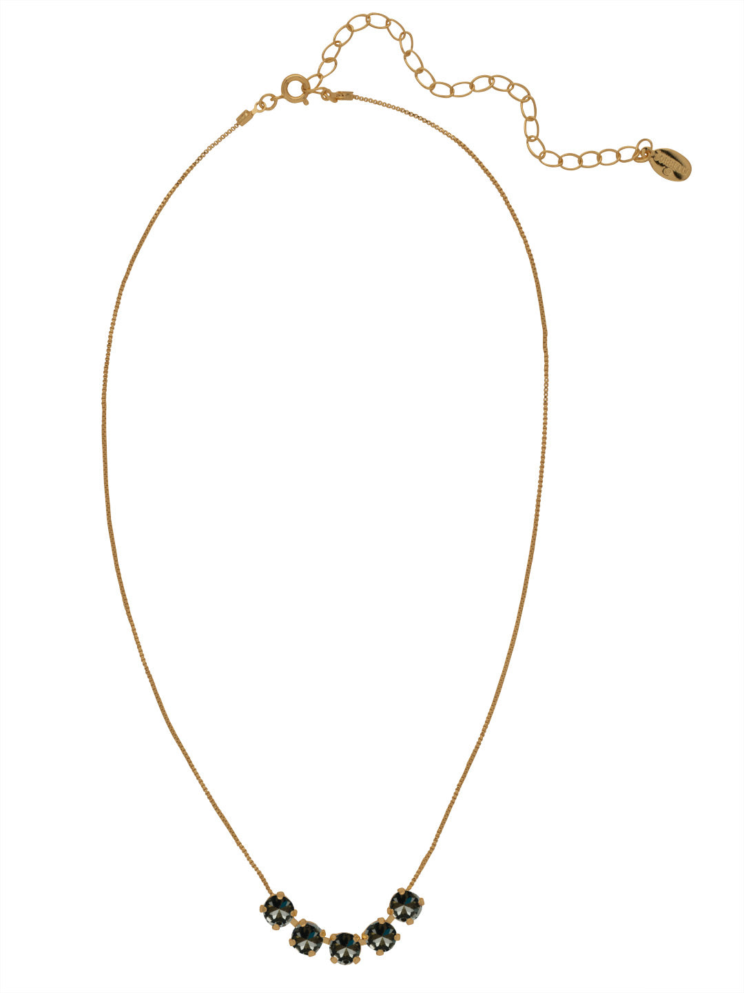 Shaughna Tennis Necklace - NFC84AGBD - <p>The Shaughna Tennis Necklace features five crystals on a delicate adjustable chain. From Sorrelli's Black Diamond collection in our Antique Gold-tone finish.</p>