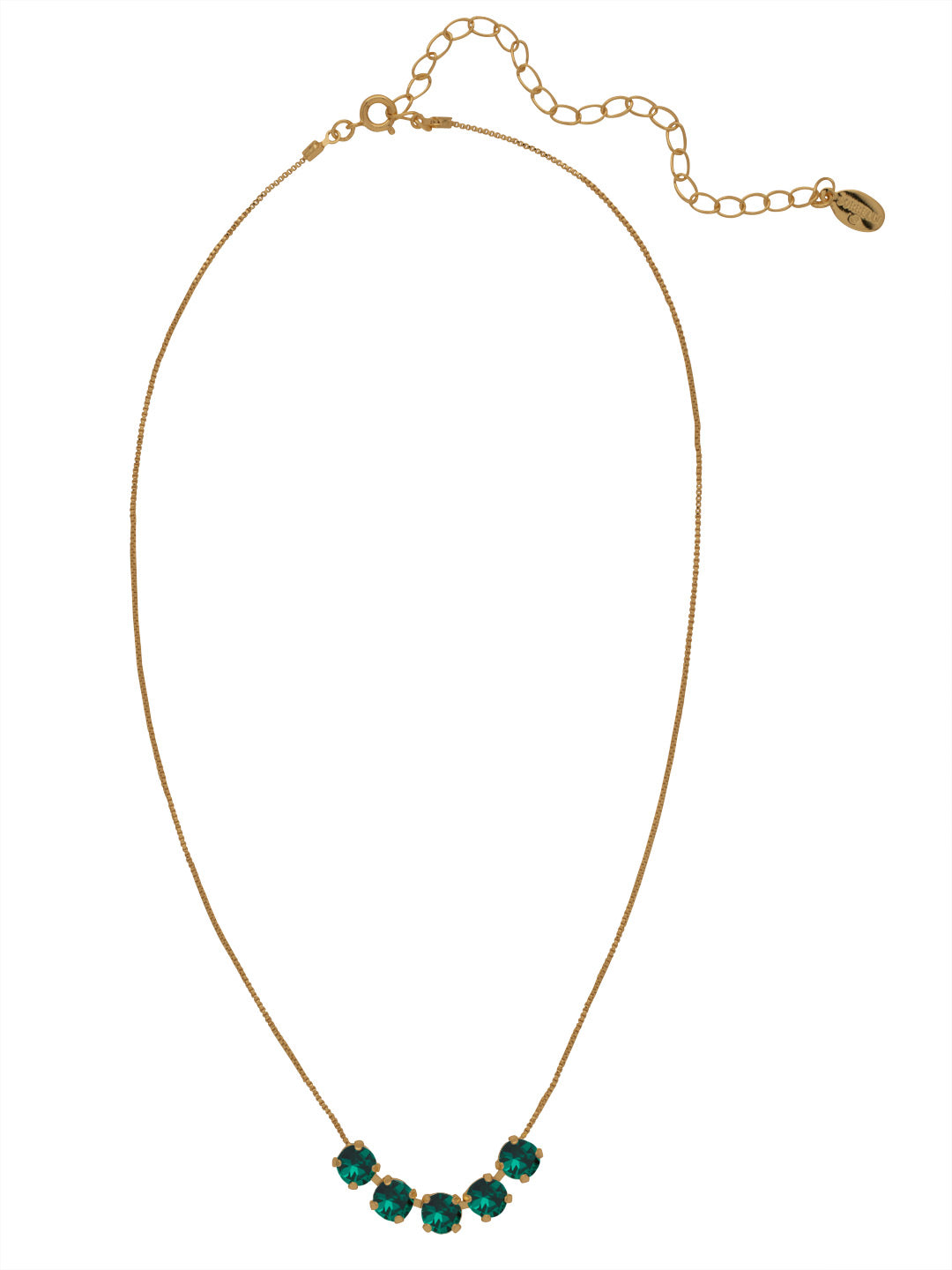 Shaughna Tennis Necklace - NFC84AGEME - <p>The Shaughna Tennis Necklace features five crystals on a delicate adjustable chain. From Sorrelli's Emerald collection in our Antique Gold-tone finish.</p>