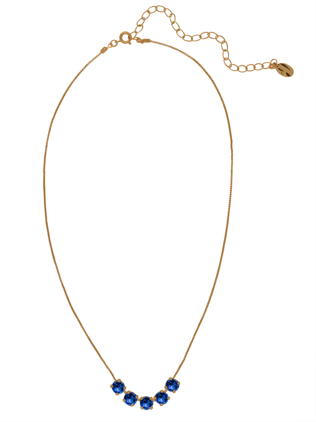 Shaughna Tennis Necklace - NFC84AGSAP - <p>The Shaughna Tennis Necklace features five crystals on a delicate adjustable chain. From Sorrelli's Sapphire collection in our Antique Gold-tone finish.</p>