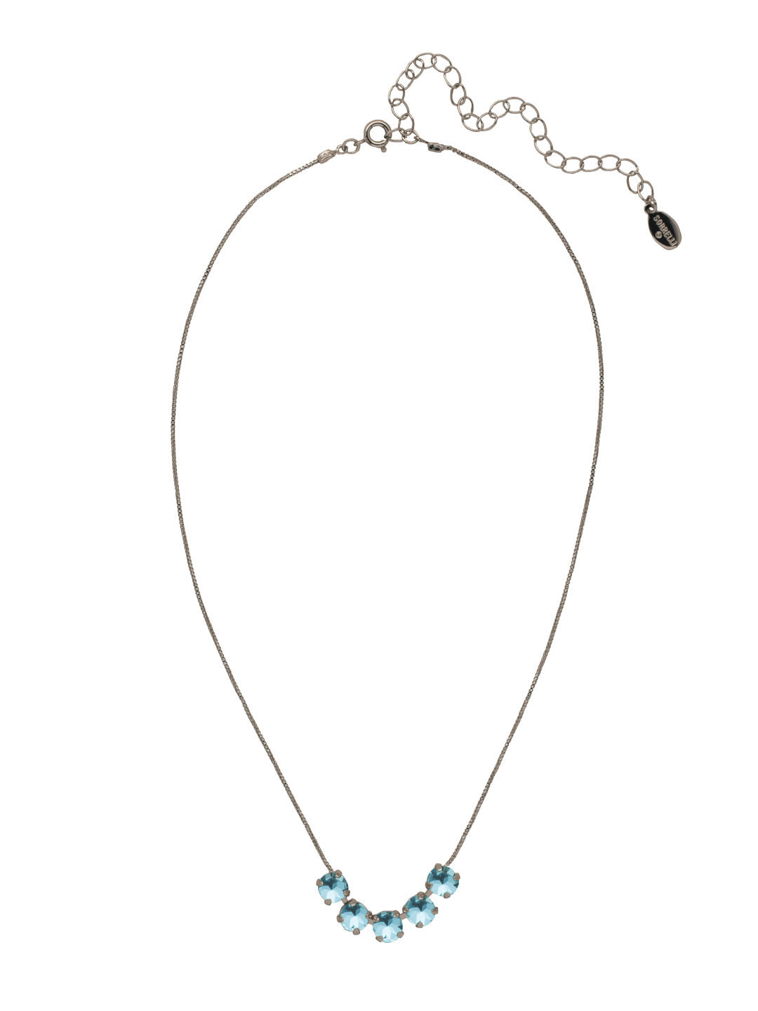 Shaughna Tennis Necklace - NFC84ASAQU - <p>The Shaughna Tennis Necklace features five crystals on a delicate adjustable chain. From Sorrelli's Aquamarine collection in our Antique Silver-tone finish.</p>