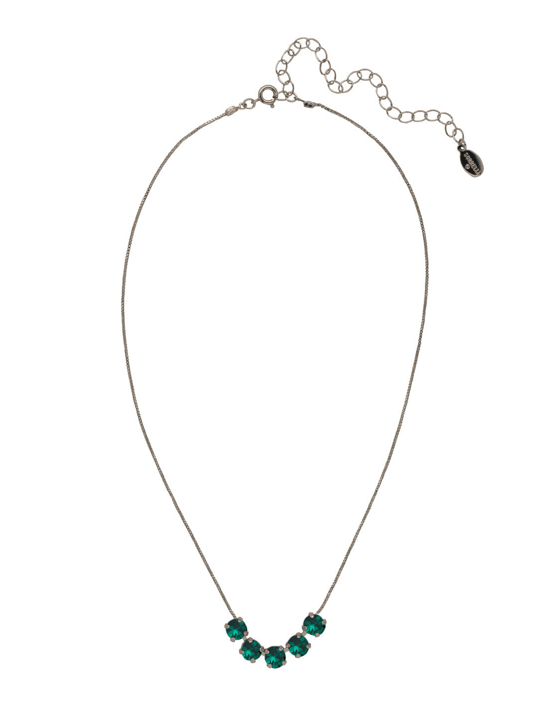 Shaughna Tennis Necklace - NFC84ASEME - <p>The Shaughna Tennis Necklace features five crystals on a delicate adjustable chain. From Sorrelli's Emerald collection in our Antique Silver-tone finish.</p>