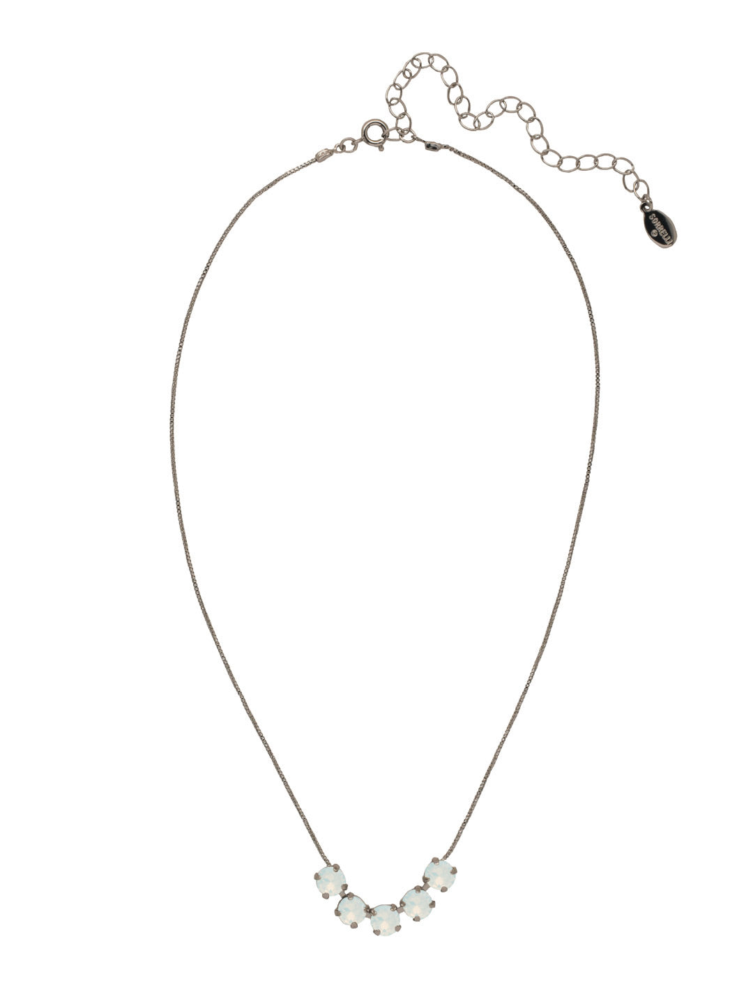 Shaughna Tennis Necklace - NFC84ASWO - <p>The Shaughna Tennis Necklace features five crystals on a delicate adjustable chain. From Sorrelli's White Opal collection in our Antique Silver-tone finish.</p>