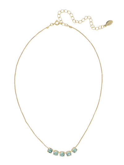 Shaughna Tennis Necklace - NFC84BGAQU - <p>The Shaughna Tennis Necklace features five crystals on a delicate adjustable chain. From Sorrelli's Aquamarine collection in our Bright Gold-tone finish.</p>