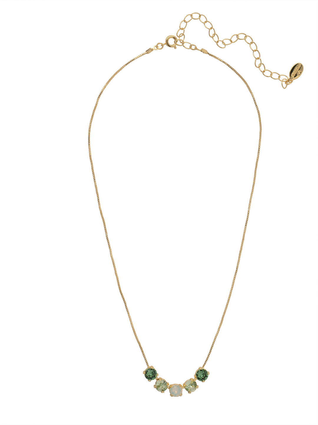Shaughna Tennis Necklace - NFC84BGSGR - <p>The Shaughna Tennis Necklace features five crystals on a delicate adjustable chain. From Sorrelli's Sage Green collection in our Bright Gold-tone finish.</p>