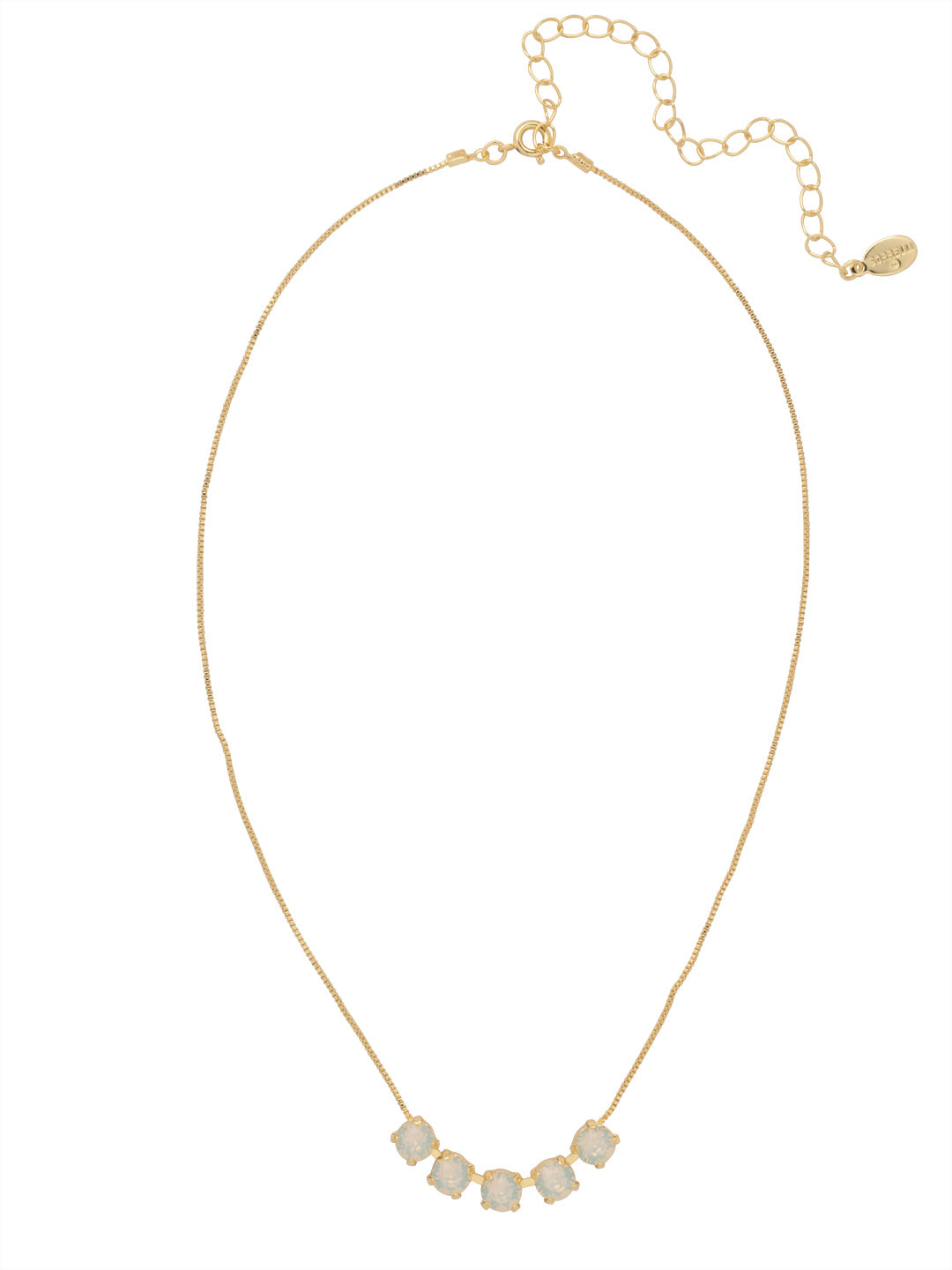 Shaughna Tennis Necklace - NFC84BGWO - <p>The Shaughna Tennis Necklace features five crystals on a delicate adjustable chain. (16-20 inches) From Sorrelli's White Opal collection in our Bright Gold-tone finish.</p>