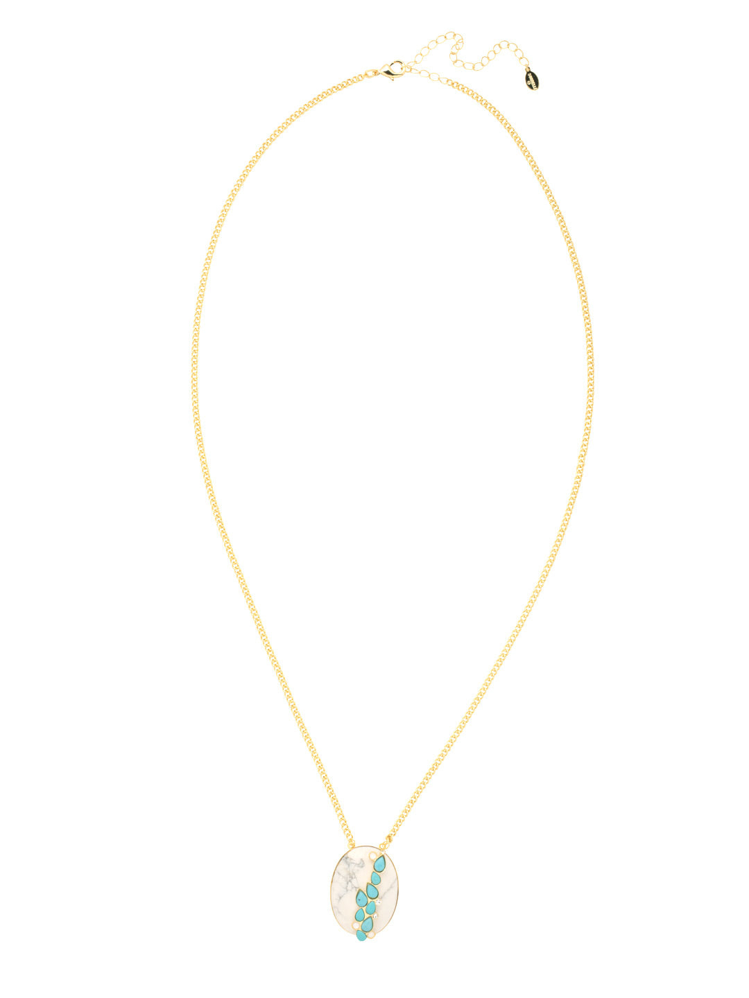 Misty Pendant Necklace - NFD3BGSTO - <p>The Misty Pendant Necklace features an oversized oval semi-precious stone, embellished with smaller semi-precious stones, sitting at the base of an adjustable chain and secured with a lobster claw clasp. From Sorrelli's Santorini collection in our Bright Gold-tone finish.</p>