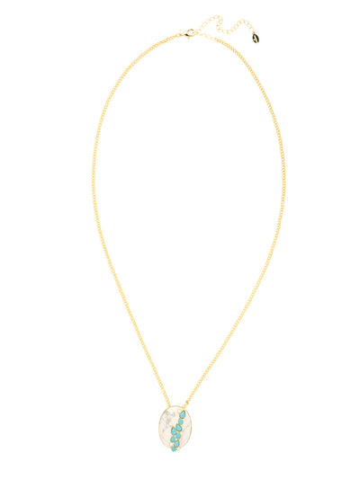 Misty Pendant Necklace - NFD3BGSTO - <p>The Misty Pendant Necklace features an oversized oval semi-precious stone, embellished with smaller semi-precious stones, sitting at the base of an adjustable chain and secured with a lobster claw clasp. From Sorrelli's Santorini collection in our Bright Gold-tone finish.</p>