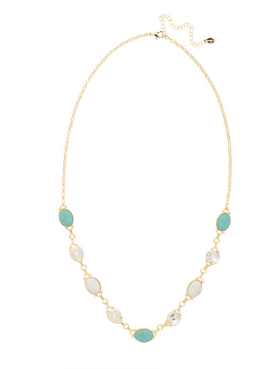 Dylan Long Necklace - NFD6BGSTO - <p>The Dylan Long Necklace was made for you to stand out! Alternating oval crystals and semi-precious stones line an adjustable chain, secured with a lobster claw clasp. From Sorrelli's Santorini collection in our Bright Gold-tone finish.</p>