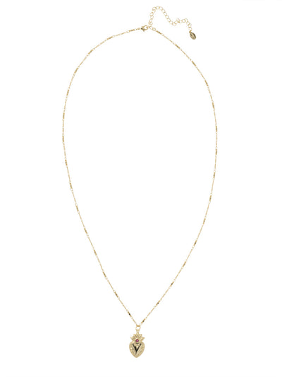 Twin Flame Long Pendant Necklace - NFE22BGFSK - <p>The Twin Flame Long Pendant Necklace features a chunky metal heart charm with a flame detail and a single crystal embellishment, on an extra long adjustable chain, secured with a lobster claw clasp. From Sorrelli's First Kiss collection in our Bright Gold-tone finish.</p>