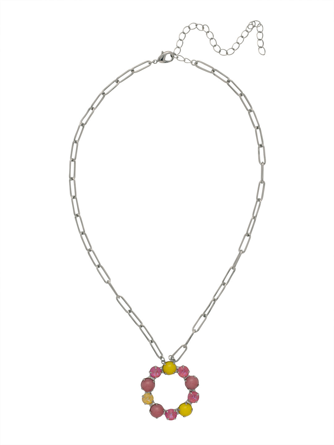 Xena Paperclip Pendant Necklace - NFF11PDPPN - <p>The Xena Paperclip Pendant Necklace features a wreath of semi-precious stones at the base of a trendy, adjustable paperclip chain, secured by a lobster claw clasp. From Sorrelli's Pink Pineapple collection in our Palladium finish.</p>