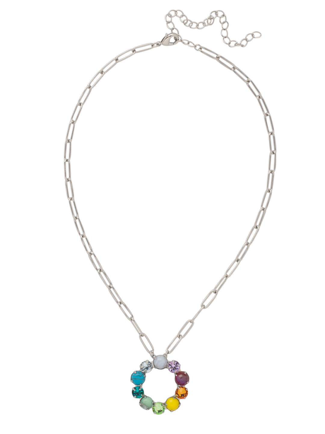 Xena Paperclip Pendant Necklace - NFF11PDPRI - <p>The Xena Paperclip Pendant Necklace features a wreath of semi-precious stones at the base of a trendy, adjustable paperclip chain, secured by a lobster claw clasp. From Sorrelli's Prism collection in our Palladium finish.</p>