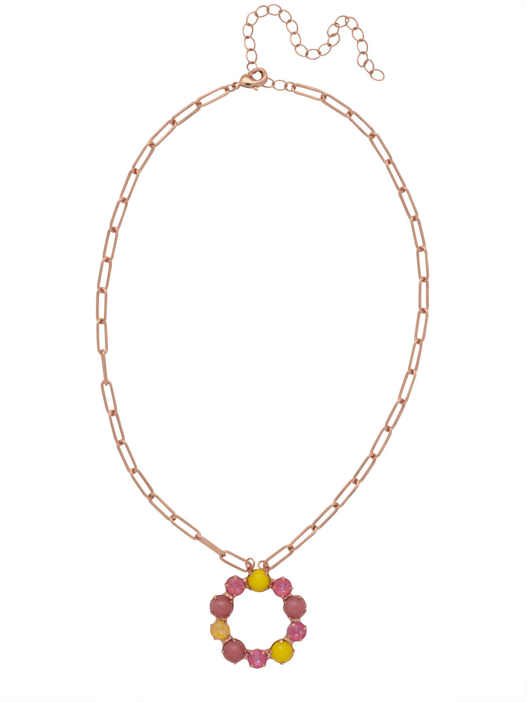 Xena Paperclip Pendant Necklace - NFF11RGPPN - <p>The Xena Paperclip Pendant Necklace features a wreath of semi-precious stones at the base of a trendy, adjustable paperclip chain, secured by a lobster claw clasp. From Sorrelli's Pink Pineapple collection in our Rose Gold-tone finish.</p>