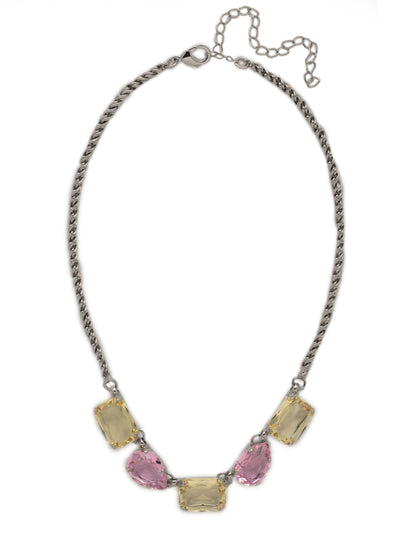 Andi Repeating Tennis Necklace - NFF120PDPPN - <p>The Andi Repeating Tennis Necklace features a repeating line of pear cut and emerald cut candy gems on an adjustable rope chain, secured by a lobster claw clasp. From Sorrelli's Pink Pineapple collection in our Palladium finish.</p>