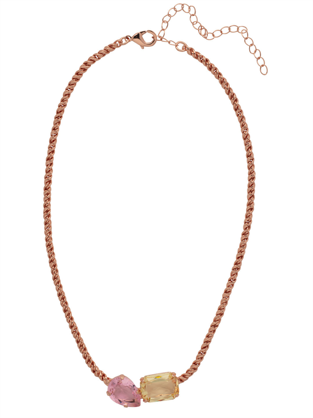 Andi Pendant Necklace - NFF12RGPPN - <p>The Andi Pendant Necklace features a trendy pear cut and emerald cut candy gem on an adjustable rope chain, secured by a lobster claw clasp. From Sorrelli's Pink Pineapple collection in our Rose Gold-tone finish.</p>