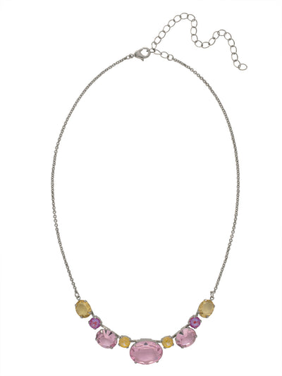 Sidra Tennis Necklace - NFF22PDPPN - <p>The Sidra Tennis Necklace features round and oval cut crystals and semi-precious stones on an adjustable chain, secured by a lobster claw clasp. From Sorrelli's Pink Pineapple collection in our Palladium finish.</p>