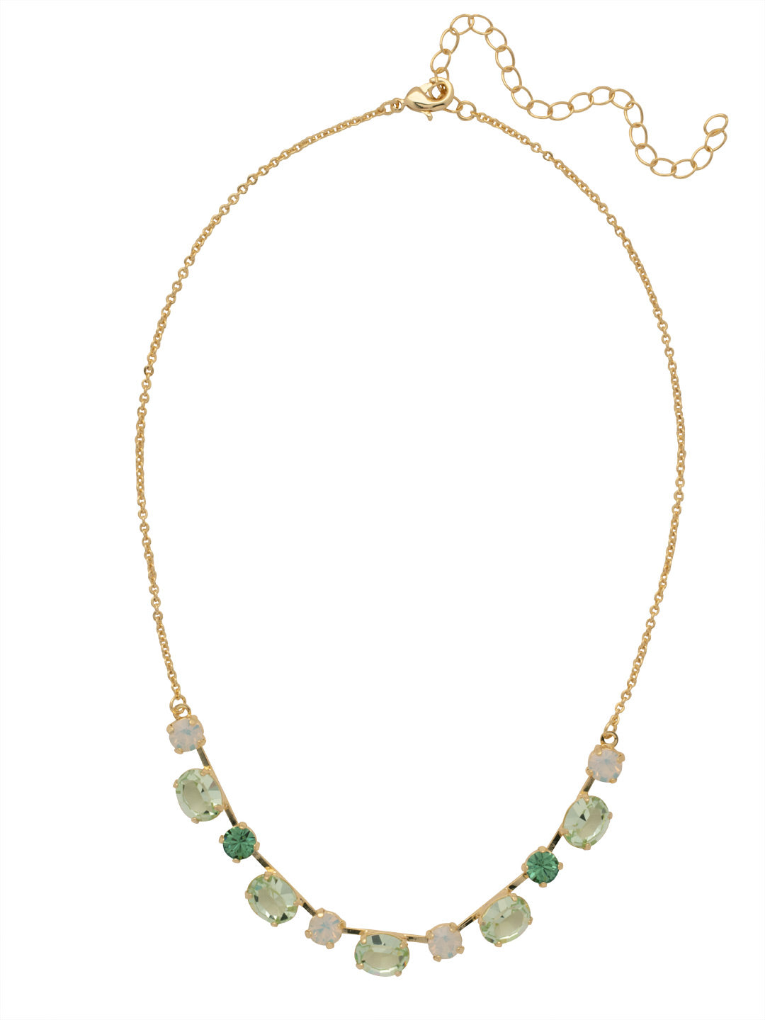 Connie Tennis Necklace - NFF33BGSGR - <p>The Connie Tennis Necklace features an assortment of cut crystals on a delicate adjustable chain, secured by a lobster claw clasp. From Sorrelli's Sage Green collection in our Bright Gold-tone finish.</p>