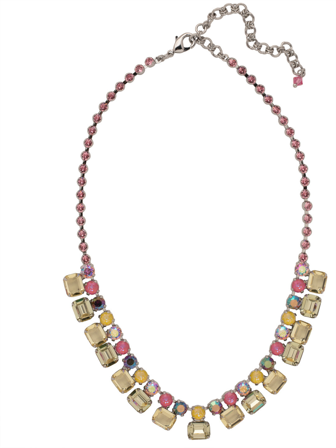 Bessie Tennis Necklace - NFF42PDPPN - <p>The Bessie Tennis Necklace features a sparkling assortment of round and octagon cut crystals on an adjustable crystal embellished chain, secured by a lobster claw clasp. From Sorrelli's Pink Pineapple collection in our Palladium finish.</p>