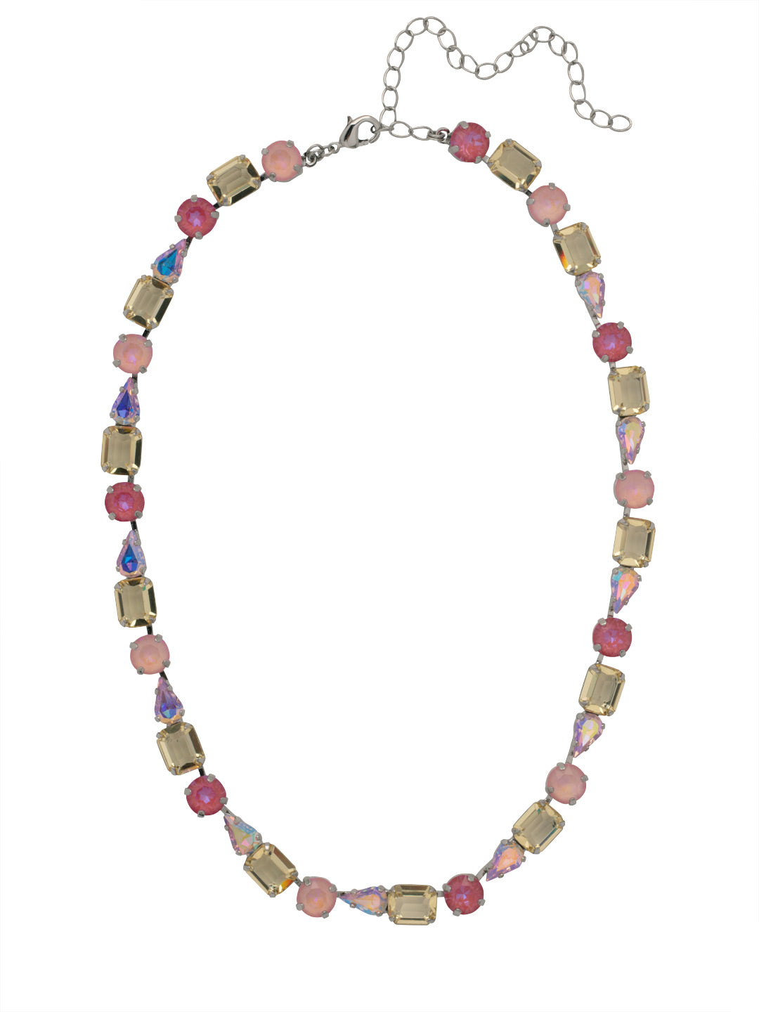 Maude Tennis Necklace - NFF77PDPPN - <p>The Maude Tennis Necklace features a full line of various cuts and colors of crystals on an adjustable chain, secured by a lobster claw clasp. From Sorrelli's Pink Pineapple collection in our Palladium finish.</p>