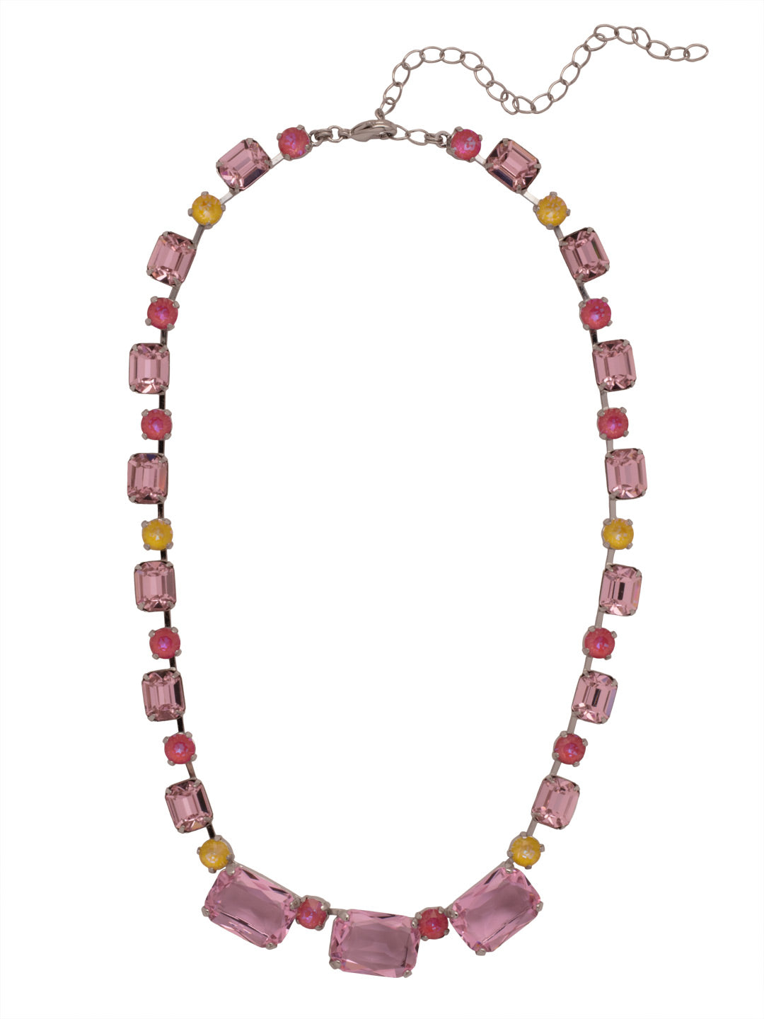 Cornelia Tennis Necklace - NFF9PDPPN - <p>The Cornelia Tennis Necklace features alternating round and emerald cut crystals on an adjustable chain, secured by a lobster claw clasp. From Sorrelli's Pink Pineapple collection in our Palladium finish.</p>