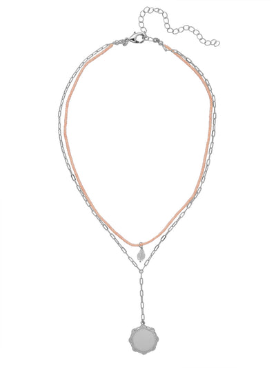 Cora Layered Necklace - NFJ3PDSCL - <p>The Cora Layered Necklace features a beaded strand with a clear beaded charm and a delicate lariat chain with a ruffle disk pendant. From Sorrelli's Silky Clouds collection in our Palladium finish.</p>