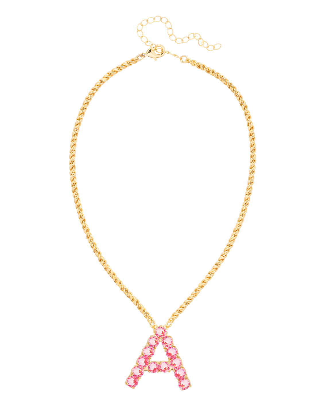 A Initial Rope Pendant Necklace - NFK20BGETP - <p>The Initial Rope Pendant Necklace features a crystal encrusted metal monogram pendant on an adjustable rope chain, secured with a lobster claw clasp. From Sorrelli's Electric Pink collection in our Bright Gold-tone finish.</p>