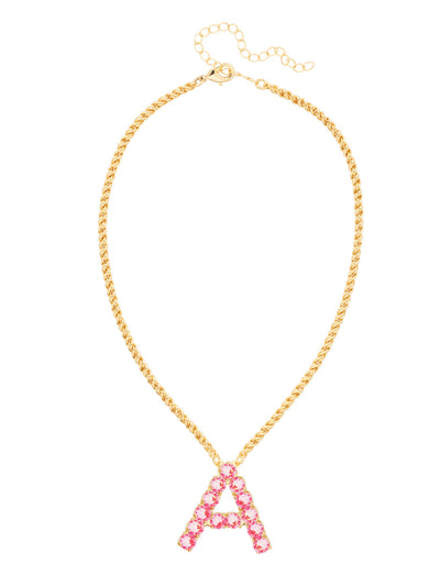 A Initial Rope Pendant Necklace - NFK20BGETP - <p>The Initial Rope Pendant Necklace features a crystal encrusted metal monogram pendant on an adjustable rope chain, secured with a lobster claw clasp. From Sorrelli's Electric Pink collection in our Bright Gold-tone finish.</p>
