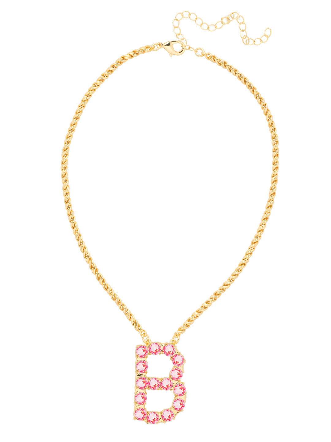B Initial Rope Pendant Necklace - NFK21BGETP - <p>The Initial Rope Pendant Necklace features a crystal encrusted metal monogram pendant on an adjustable rope chain, secured with a lobster claw clasp. From Sorrelli's Electric Pink collection in our Bright Gold-tone finish.</p>