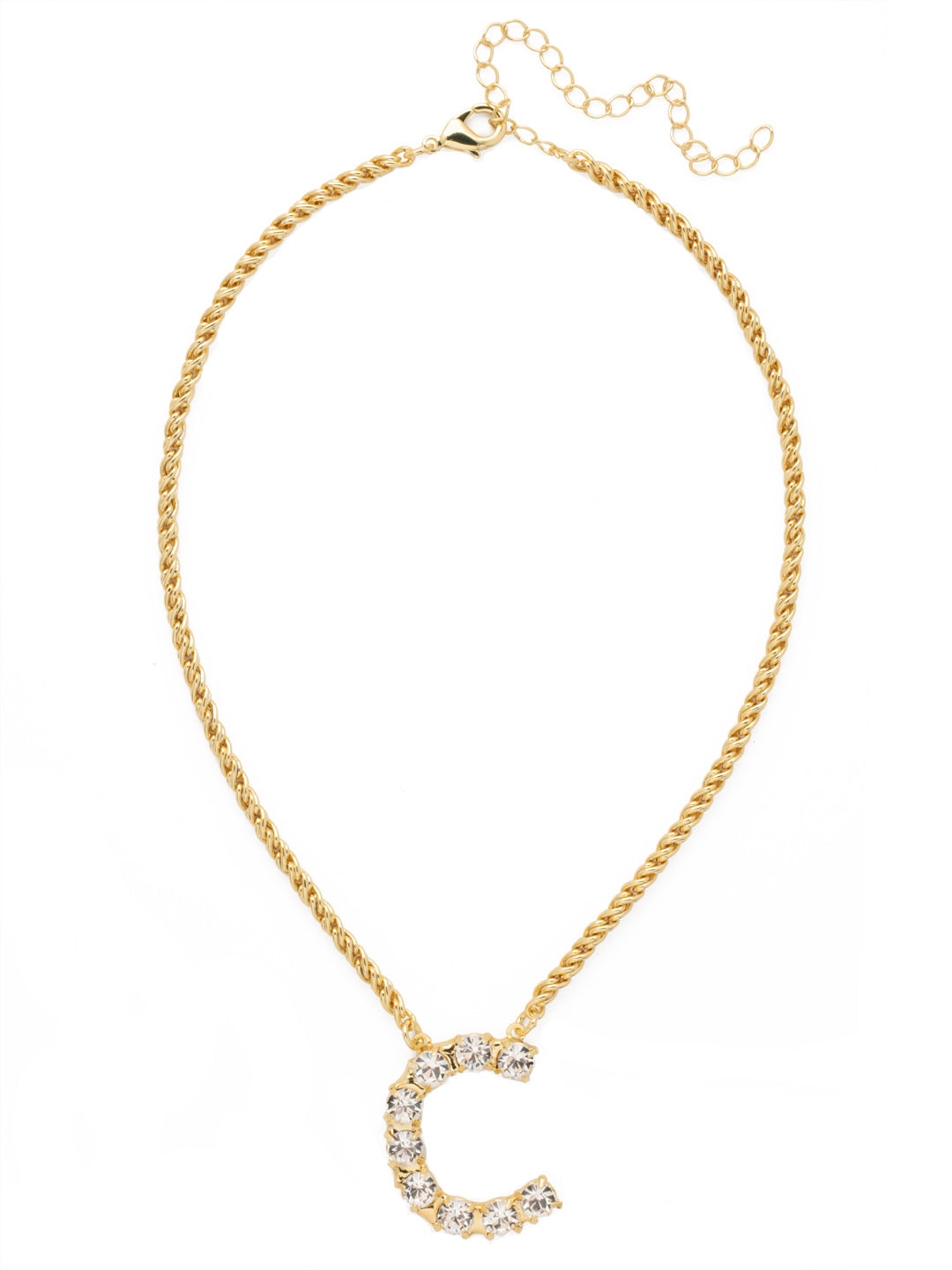 C Initial Rope Pendant Necklace - NFK22BGCRY - <p>The Initial Rope Pendant Necklace features a crystal encrusted metal monogram pendant on an adjustable rope chain, secured with a lobster claw clasp. From Sorrelli's Crystal collection in our Bright Gold-tone finish.</p>