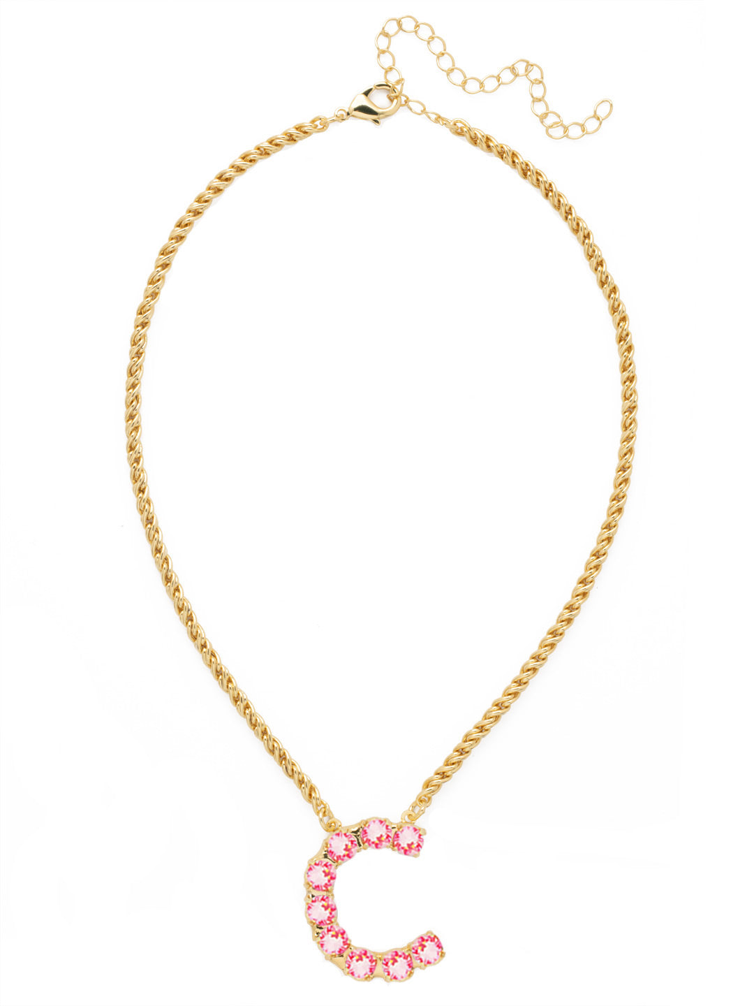 C Initial Rope Pendant Necklace - NFK22BGETP - <p>The Initial Rope Pendant Necklace features a crystal encrusted metal monogram pendant on an adjustable rope chain, secured with a lobster claw clasp. From Sorrelli's Electric Pink collection in our Bright Gold-tone finish.</p>