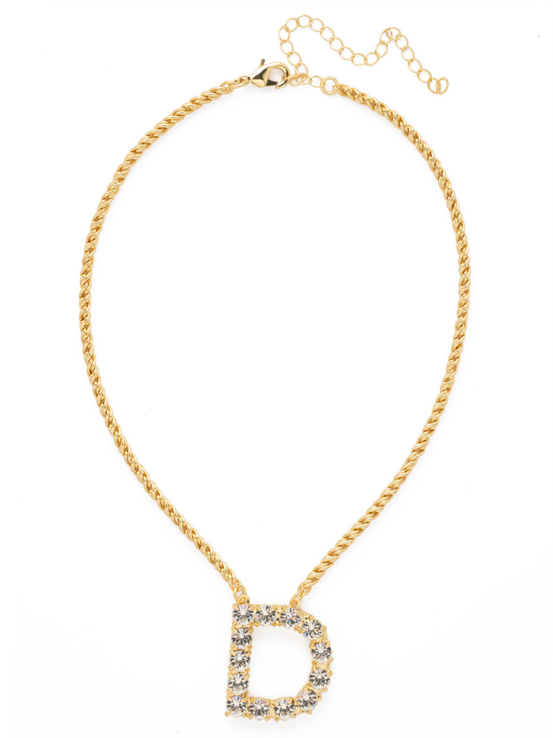 D Initial Rope Pendant Necklace - NFK23BGCRY - <p>The Initial Rope Pendant Necklace features a crystal encrusted metal monogram pendant on an adjustable rope chain, secured with a lobster claw clasp. From Sorrelli's Crystal collection in our Bright Gold-tone finish.</p>