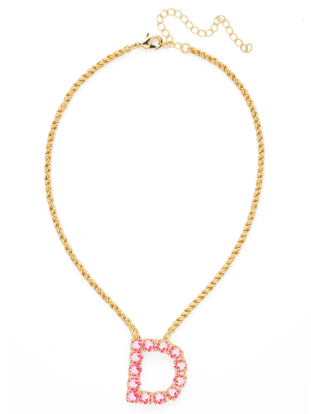 D Initial Rope Pendant Necklace - NFK23BGETP - <p>The Initial Rope Pendant Necklace features a crystal encrusted metal monogram pendant on an adjustable rope chain, secured with a lobster claw clasp. From Sorrelli's Electric Pink collection in our Bright Gold-tone finish.</p>