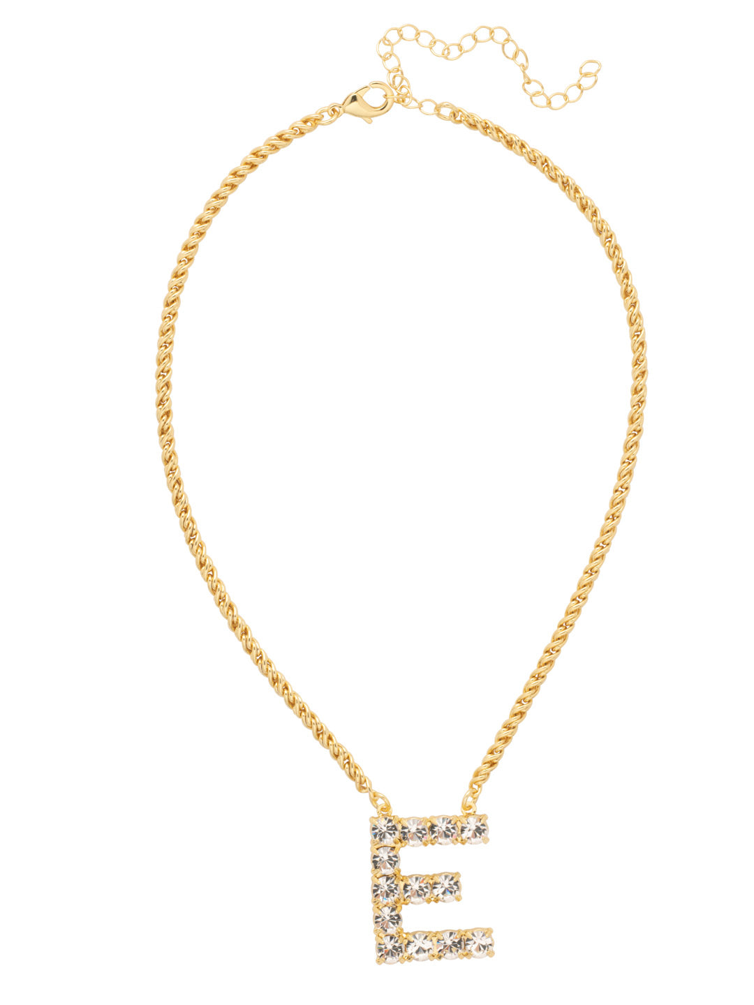 E Initial Rope Pendant Necklace - NFK24BGCRY - <p>The Initial Rope Pendant Necklace features a crystal encrusted metal monogram pendant on an adjustable rope chain, secured with a lobster claw clasp. From Sorrelli's Crystal collection in our Bright Gold-tone finish.</p>