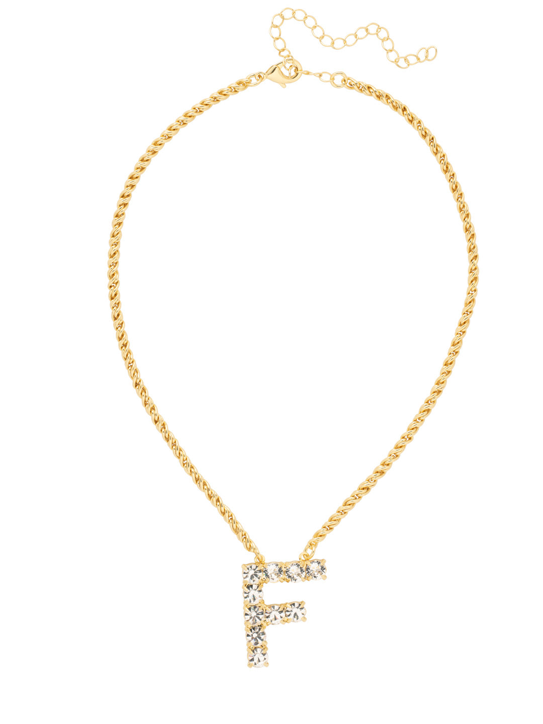 F Initial Rope Pendant Necklace - NFK25BGCRY - <p>The Initial Rope Pendant Necklace features a crystal encrusted metal monogram pendant on an adjustable rope chain, secured with a lobster claw clasp. From Sorrelli's Crystal collection in our Bright Gold-tone finish.</p>