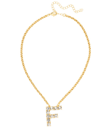 F Initial Rope Pendant Necklace - NFK25BGCRY - <p>The Initial Rope Pendant Necklace features a crystal encrusted metal monogram pendant on an adjustable rope chain, secured with a lobster claw clasp. From Sorrelli's Crystal collection in our Bright Gold-tone finish.</p>