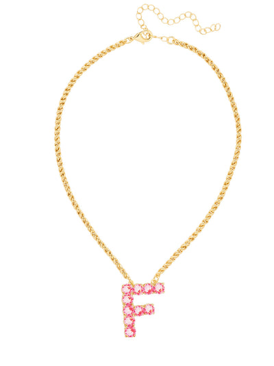 F Initial Rope Pendant Necklace - NFK25BGETP - <p>The Initial Rope Pendant Necklace features a crystal encrusted metal monogram pendant on an adjustable rope chain, secured with a lobster claw clasp. From Sorrelli's Electric Pink collection in our Bright Gold-tone finish.</p>