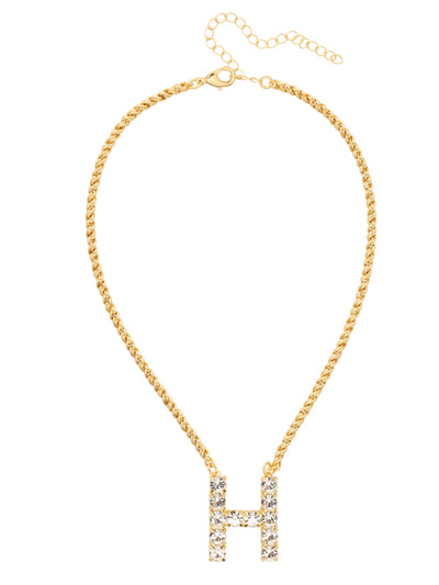 H Initial Rope Pendant Necklace - NFK27BGCRY - <p>The Initial Rope Pendant Necklace features a crystal encrusted metal monogram pendant on an adjustable rope chain, secured with a lobster claw clasp. From Sorrelli's Crystal collection in our Bright Gold-tone finish.</p>