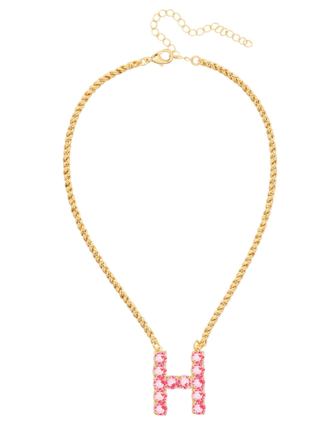 H Initial Rope Pendant Necklace - NFK27BGETP - <p>The Initial Rope Pendant Necklace features a crystal encrusted metal monogram pendant on an adjustable rope chain, secured with a lobster claw clasp. From Sorrelli's Electric Pink collection in our Bright Gold-tone finish.</p>