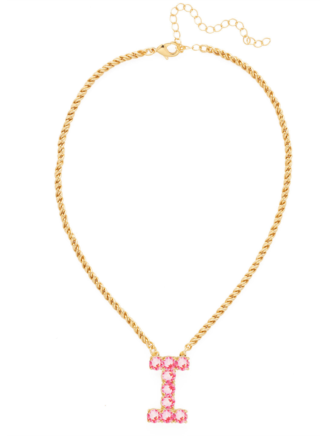 I Initial Rope Pendant Necklace - NFK28BGETP - <p>The Initial Rope Pendant Necklace features a crystal encrusted metal monogram pendant on an adjustable rope chain, secured with a lobster claw clasp. From Sorrelli's Electric Pink collection in our Bright Gold-tone finish.</p>