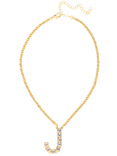 J Initial Rope Pendant Necklace - NFK29BGCRY - <p>The Initial Rope Pendant Necklace features a crystal encrusted metal monogram pendant on an adjustable rope chain, secured with a lobster claw clasp. From Sorrelli's Crystal collection in our Bright Gold-tone finish.</p>