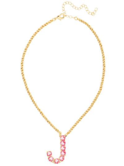 J Initial Rope Pendant Necklace - NFK29BGETP - <p>The Initial Rope Pendant Necklace features a crystal encrusted metal monogram pendant on an adjustable rope chain, secured with a lobster claw clasp. From Sorrelli's Electric Pink collection in our Bright Gold-tone finish.</p>