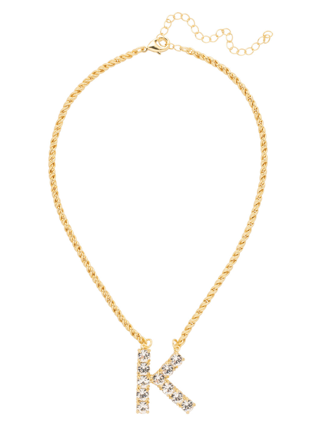 K Initial Rope Pendant Necklace - NFK30BGCRY - <p>The Initial Rope Pendant Necklace features a crystal encrusted metal monogram pendant on an adjustable rope chain, secured with a lobster claw clasp. From Sorrelli's Crystal collection in our Bright Gold-tone finish.</p>