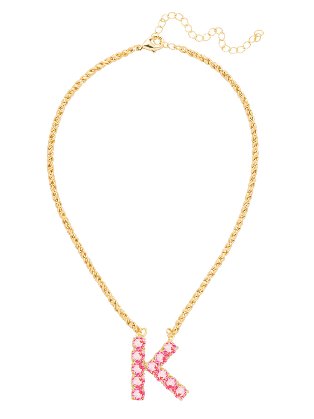 K Initial Rope Pendant Necklace - NFK30BGETP - <p>The Initial Rope Pendant Necklace features a crystal encrusted metal monogram pendant on an adjustable rope chain, secured with a lobster claw clasp. From Sorrelli's Electric Pink collection in our Bright Gold-tone finish.</p>