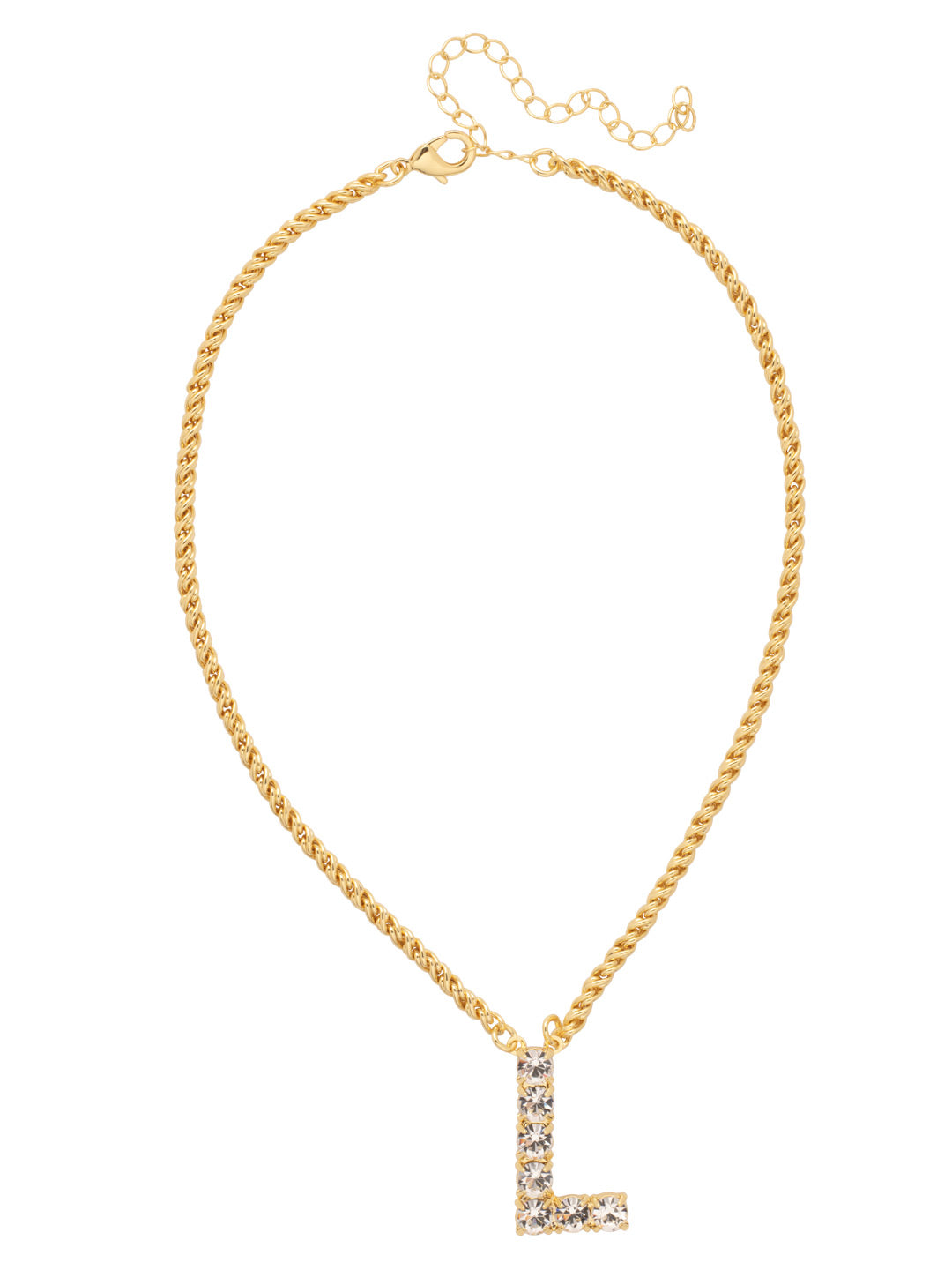 L Initial Rope Pendant Necklace - NFK31BGCRY - <p>The Initial Rope Pendant Necklace features a crystal encrusted metal monogram pendant on an adjustable rope chain, secured with a lobster claw clasp. From Sorrelli's Crystal collection in our Bright Gold-tone finish.</p>