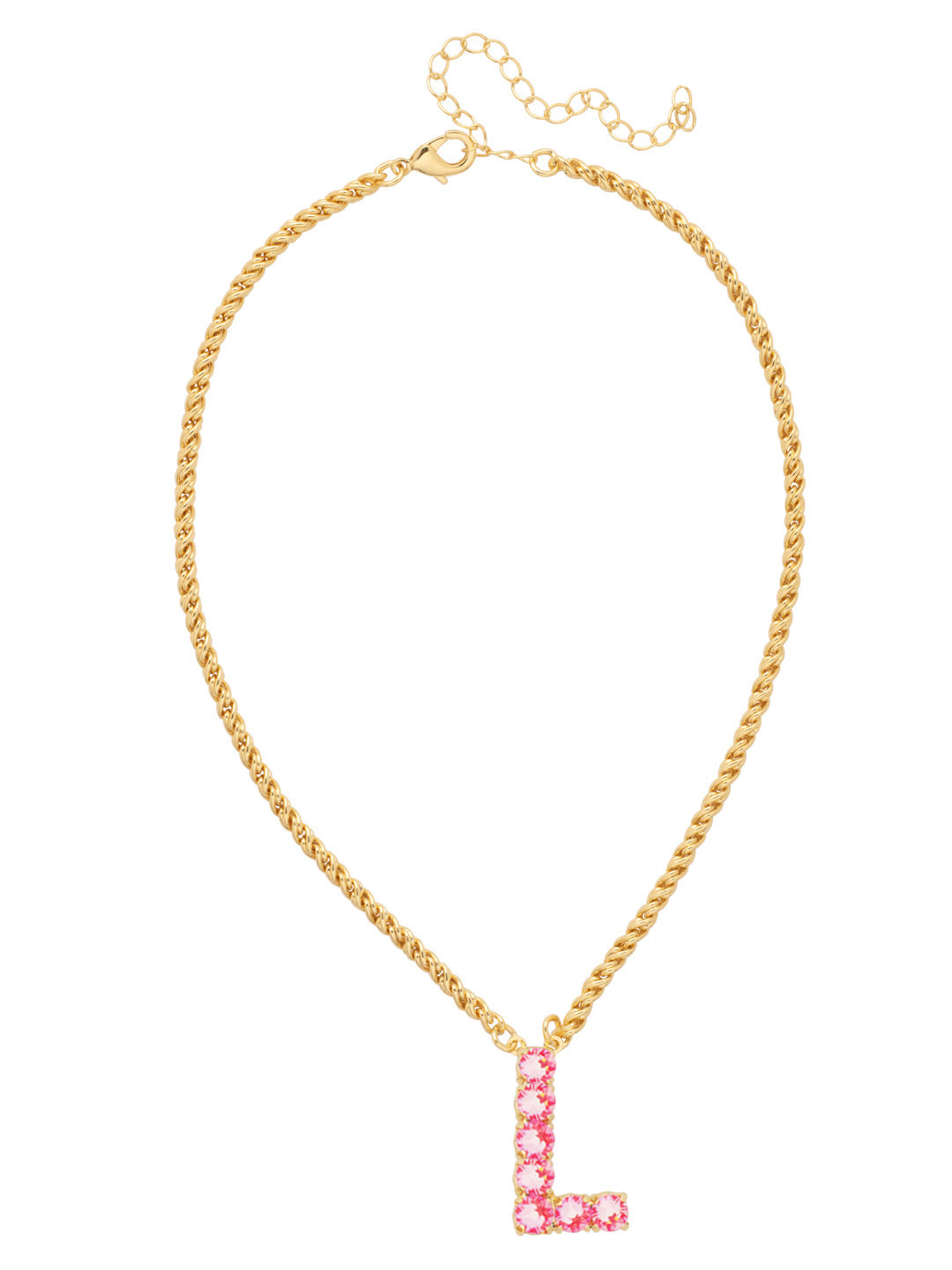L Initial Rope Pendant Necklace - NFK31BGETP - <p>The Initial Rope Pendant Necklace features a crystal encrusted metal monogram pendant on an adjustable rope chain, secured with a lobster claw clasp. From Sorrelli's Electric Pink collection in our Bright Gold-tone finish.</p>