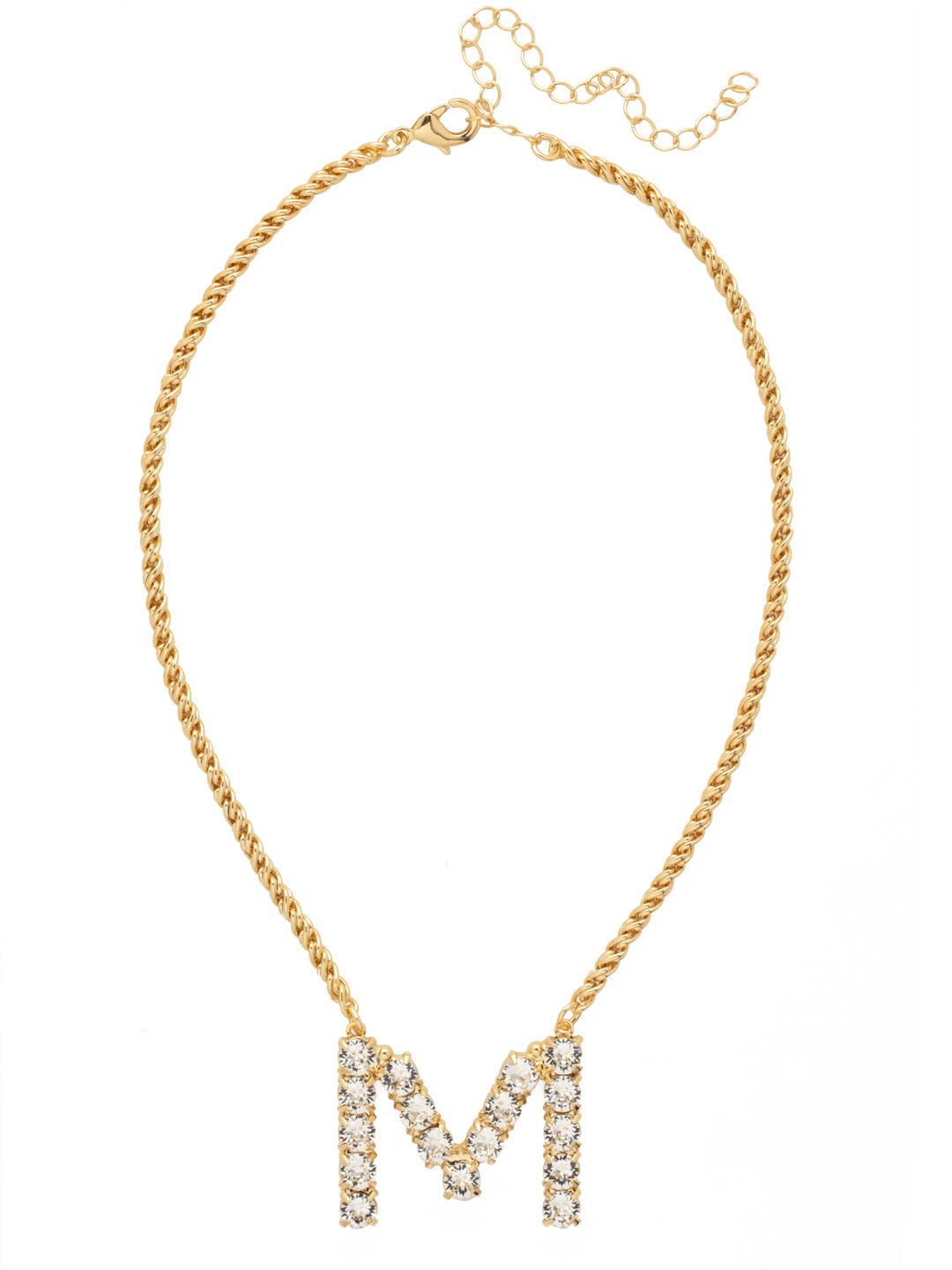 M Initial Rope Pendant Necklace - NFK32BGCRY - <p>The Initial Rope Pendant Necklace features a crystal encrusted metal monogram pendant on an adjustable rope chain, secured with a lobster claw clasp. From Sorrelli's Crystal collection in our Bright Gold-tone finish.</p>