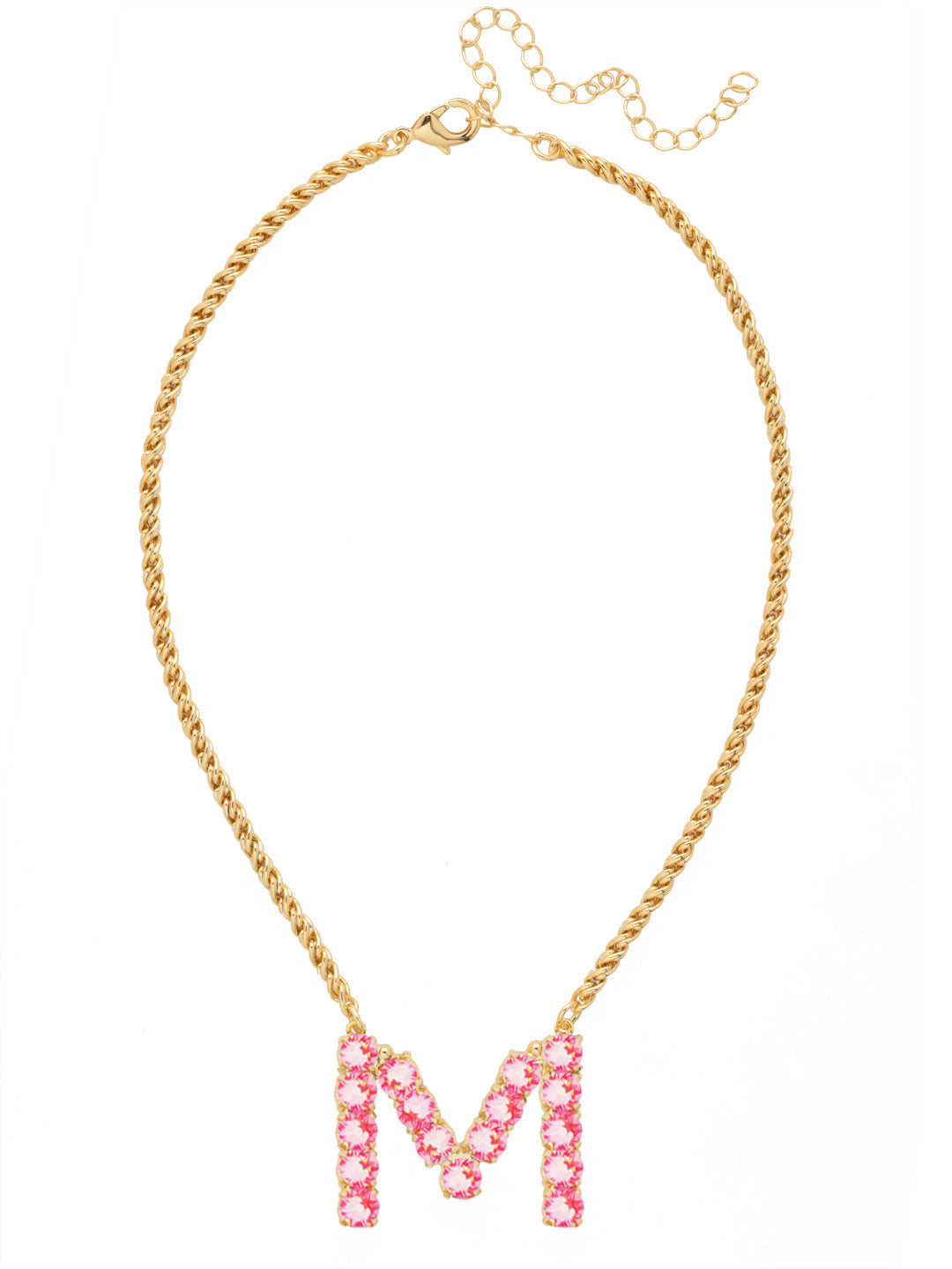 M Initial Rope Pendant Necklace - NFK32BGETP - <p>The Initial Rope Pendant Necklace features a crystal encrusted metal monogram pendant on an adjustable rope chain, secured with a lobster claw clasp. From Sorrelli's Electric Pink collection in our Bright Gold-tone finish.</p>