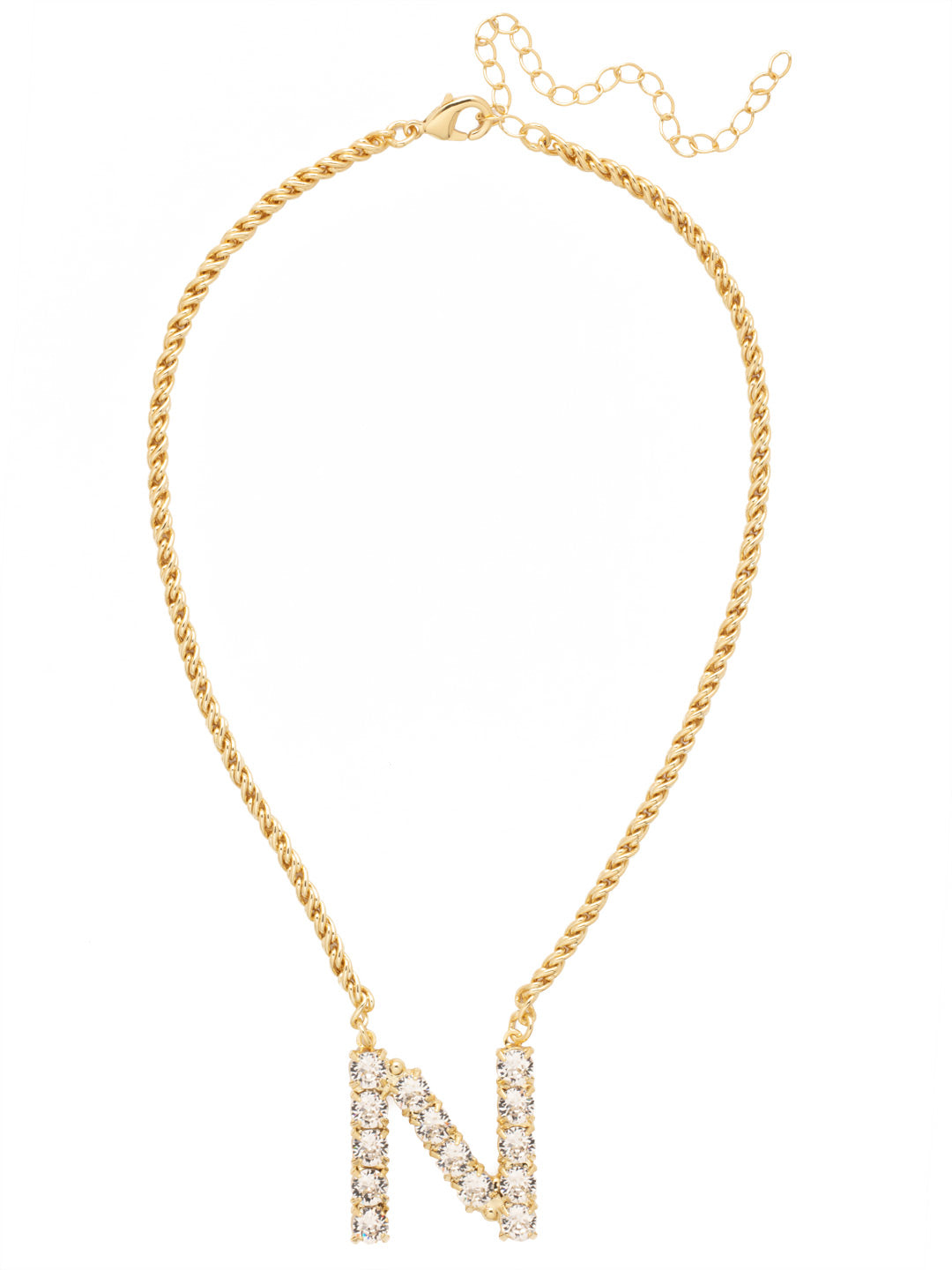 N Initial Rope Pendant Necklace - NFK33BGCRY - <p>The Initial Rope Pendant Necklace features a crystal encrusted metal monogram pendant on an adjustable rope chain, secured with a lobster claw clasp. From Sorrelli's Crystal collection in our Bright Gold-tone finish.</p>