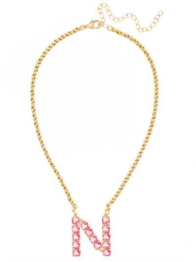 N Initial Rope Pendant Necklace - NFK33BGETP - <p>The Initial Rope Pendant Necklace features a crystal encrusted metal monogram pendant on an adjustable rope chain, secured with a lobster claw clasp. From Sorrelli's Electric Pink collection in our Bright Gold-tone finish.</p>