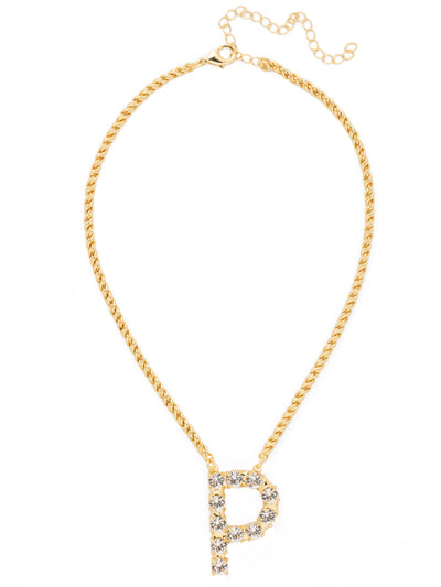 P Initial Rope Pendant Necklace - NFK35BGCRY - <p>The Initial Rope Pendant Necklace features a crystal encrusted metal monogram pendant on an adjustable rope chain, secured with a lobster claw clasp. From Sorrelli's Crystal collection in our Bright Gold-tone finish.</p>